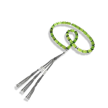 Yeşil Kehribar Kazaziye Gümüş Tespih