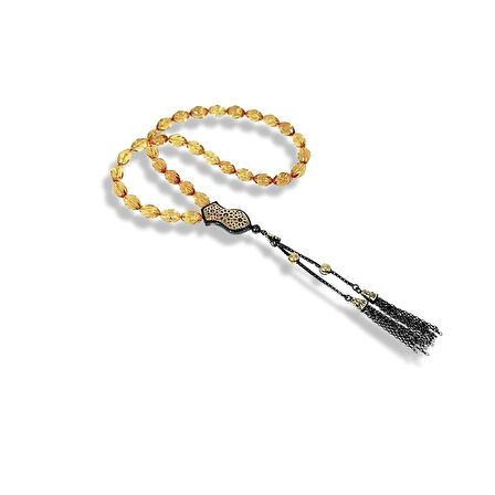 İşlemeli Yüzey Kehribar Gümüş Tespih