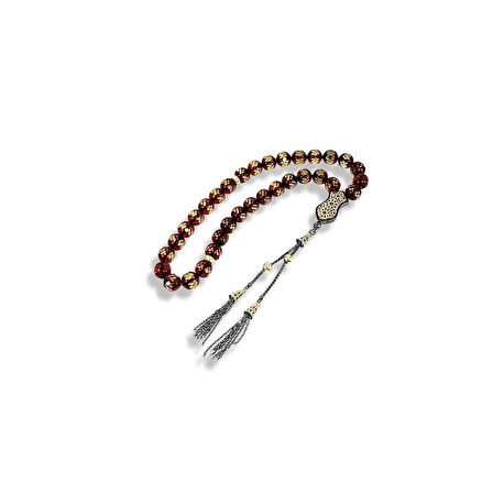 Fasetli Ateş Kehribar Gümüş Tespih