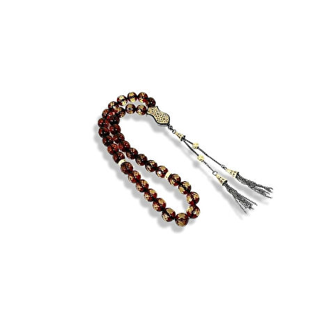 Fasetli Ateş Kehribar Gümüş Tespih