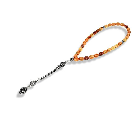 Selçuklu Motifli Renk Geçişli Kehribar Gümüş Tespih