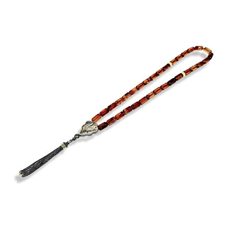 Amber Renkli Kehribar Gümüş Tespih