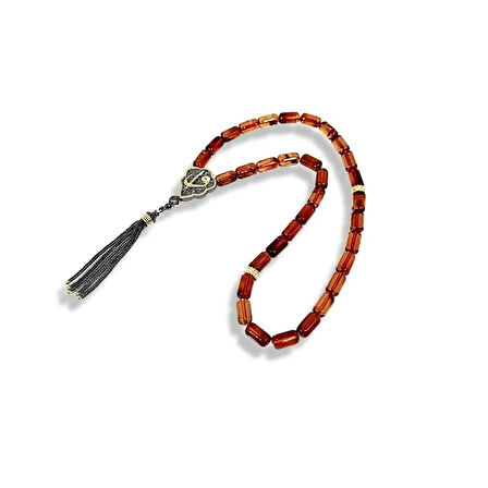 Amber Renkli Kehribar Gümüş Tespih