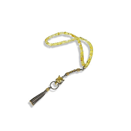 Kaplan Başı Figürlü Kehribar Gümüş Tespih