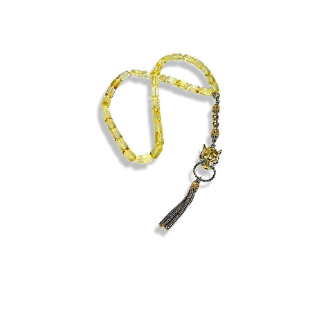 Kaplan Başı Figürlü Kehribar Gümüş Tespih