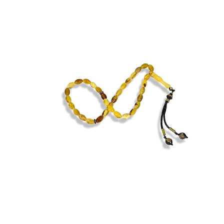 Alacalı Kehribar ve Lale Motifli Gümüş Tespih