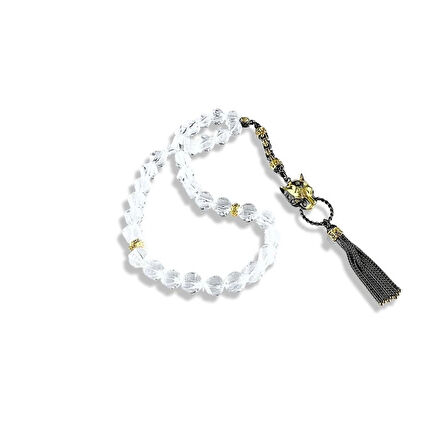 Panter Figürlü Kristal Kuvars Taşlı Gümüş Tespih