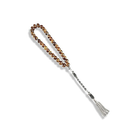 Fosilli Kehribar Taşlı Gümüş Tespih