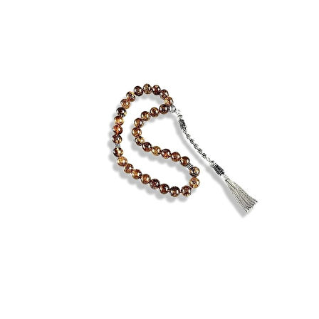 Fosilli Kehribar Taşlı Gümüş Tespih