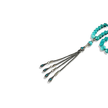 Fasetli Hakiki Firuze Taşı Gümüş Tespih