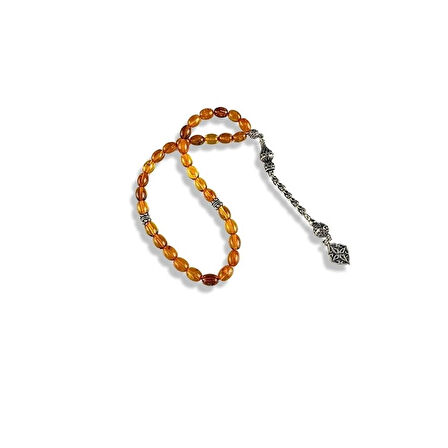 Fosilli Kehribar Taşlı Gümüş Tespih