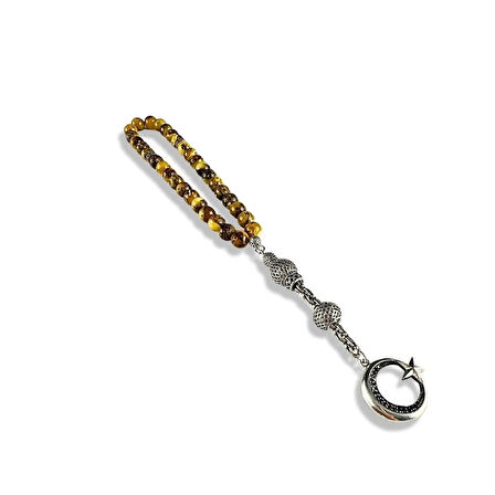 Fosilli Kehribar Taşlı Gümüş Tespih