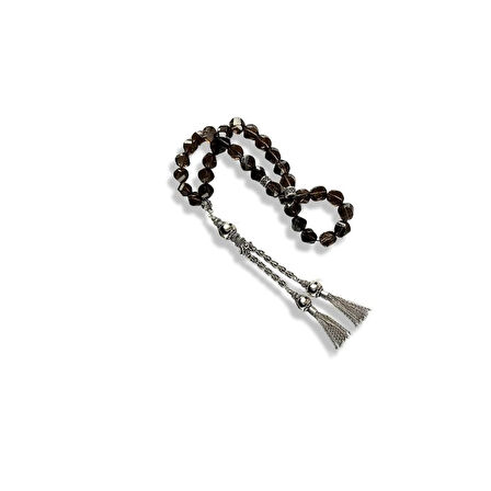 Dumanlı Kuvars Taşlı Gümüş Tespih