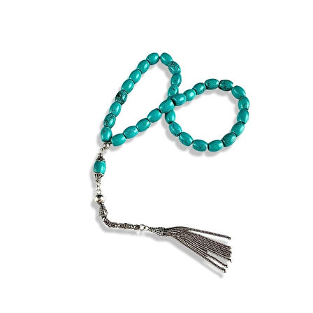 Doğal Damarlı Firuze Taşı Gümüş Tespih