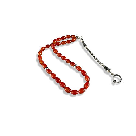 Arpa Kesim Akik Taşlı Gümüş Tespih