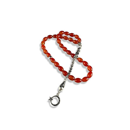 Arpa Kesim Akik Taşlı Gümüş Tespih