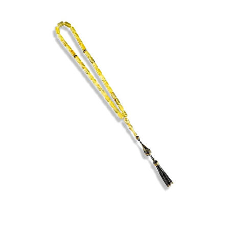 Silindirik Kesim Damla Kehribar Gümüş Tespih