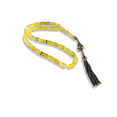 Silindirik Kesim Damla Kehribar Gümüş Tespih