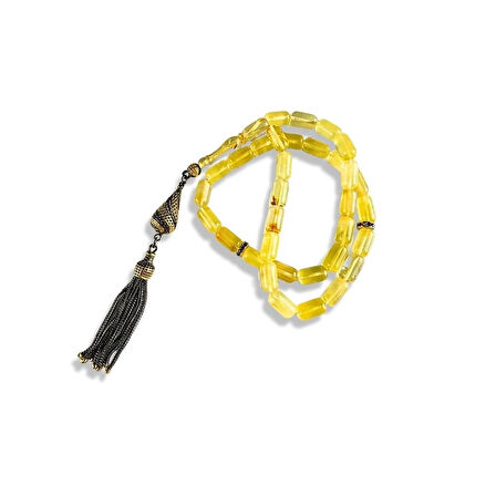 Silindirik Kesim Damla Kehribar Gümüş Tespih