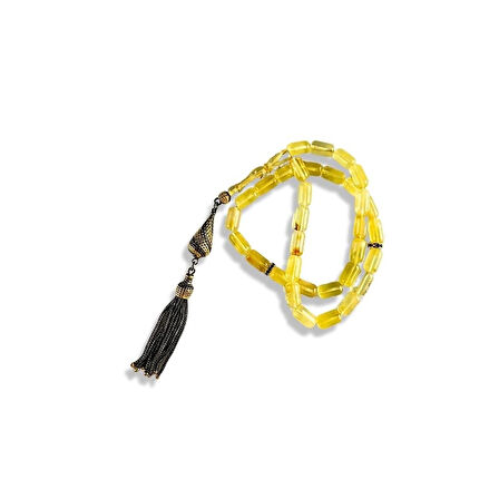 Silindirik Kesim Damla Kehribar Gümüş Tespih