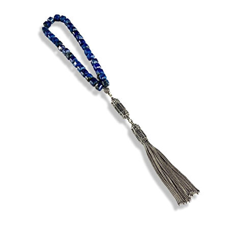 Fasetli Lapis Lazuli Taşlı Gümüş Tespih