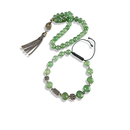 Aventurin Gümüş Tesbih ve Bileklik Seti