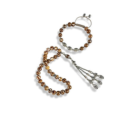 Tibet Akik Taşı ve Gümüş Tesbih Bileklik Seti