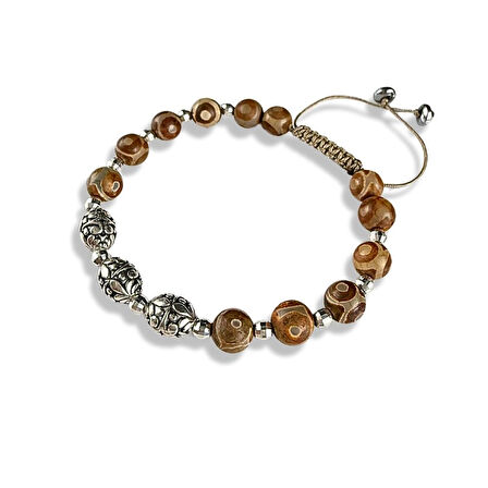 Tibet Akik Taşı ve Gümüş Tesbih Bileklik Seti