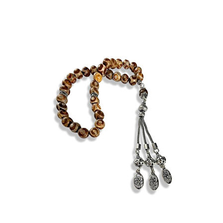 Tibet Akik Taşı ve Gümüş Tesbih Bileklik Seti