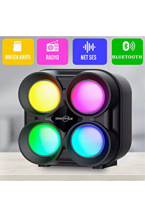 Extra Bass Kablosuz Bluetooth Hoparlör FM Radyo Rgb Işıklı Mini Speaker Ses Bombası