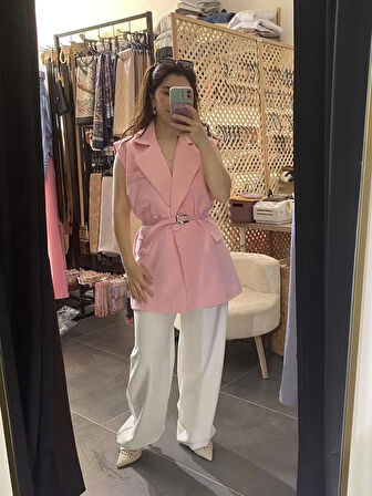 GTS PEMBE OVERSİZE KEMERLİ YELEK
