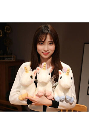 İthal Kumaş Camgöz Boynuzlu Gökkuşağı Pegasus Unicorn Figür Peluş Oyuncak Oyun & Uyku Arkadaşı 28 Cm
