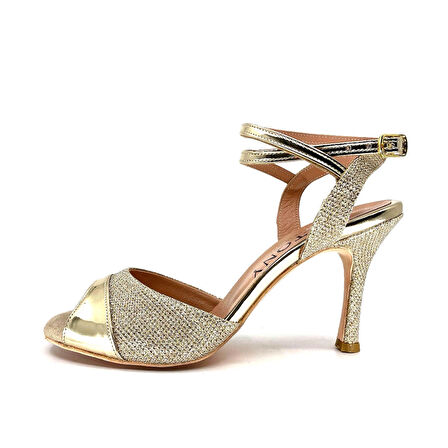 𝐀𝐔𝐑𝐄𝐋𝐈𝐀 | 𝐆𝐄𝐋𝐓𝐎𝐍𝐘® Altın Simli & Parlak Detaylı El Yapımı Kadın Topuklu Ayakkabı • Tango • Düğün • Gece