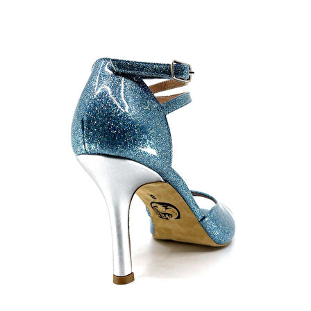 𝐀𝐙𝐔𝐑𝐄𝐋𝐋𝐀 | 𝐆𝐄𝐋𝐓𝐎𝐍𝐘® Mavi Simli & Gümüş Topuklu El Yapımı Kadın Ayakkabı • Tango • Düğün • Gece • Sahne