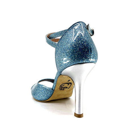 𝐀𝐙𝐔𝐑𝐄𝐋𝐋𝐀 | 𝐆𝐄𝐋𝐓𝐎𝐍𝐘® Mavi Simli & Gümüş Topuklu El Yapımı Kadın Ayakkabı • Tango • Düğün • Gece • Sahne