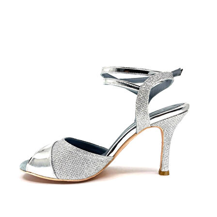 𝐂𝐄𝐋𝐄𝐒𝐒𝐀 | 𝐆𝐄𝐋𝐓𝐎𝐍𝐘® Gümüş Simli & Parlak Deri El Yapımı Kadın Topuklu Ayakkabı • Tango • Düğün • Gece