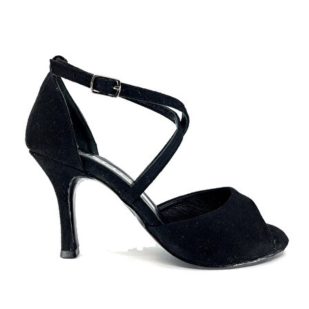 𝐄𝐋𝐋𝐀𝐍𝐎𝐀 | 𝐆𝐄𝐋𝐓𝐎𝐍𝐘® Siyah Süet Çapraz Bantlı El Yapımı Kadın Topuklu Ayakkabı • Tango • Düğün • Gece