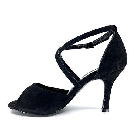 𝐄𝐋𝐋𝐀𝐍𝐎𝐀 | 𝐆𝐄𝐋𝐓𝐎𝐍𝐘® Siyah Süet Çapraz Bantlı El Yapımı Kadın Topuklu Ayakkabı • Tango • Düğün • Gece