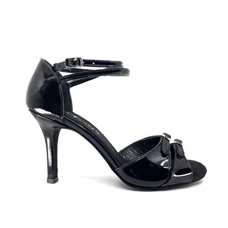 𝐋𝐀𝐕𝐄𝐍𝐎𝐑𝐀 | 𝐆𝐄𝐋𝐓𝐎𝐍𝐘® Ayarlanabilir Çift Tokalı Siyah Rugan El Yapımı Kadın Topuklu Ayakkabı • Tango • Düğün • Gece • Sahne