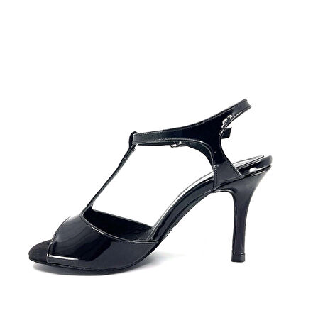 𝐋𝐔𝐍𝐀𝐑𝐀 | 𝐆𝐄𝐋𝐓𝐎𝐍𝐘® Siyah Rugan Deri T-Bantlı El Yapımı Kadın Topuklu Ayakkabı • Tango • Düğün • Gece