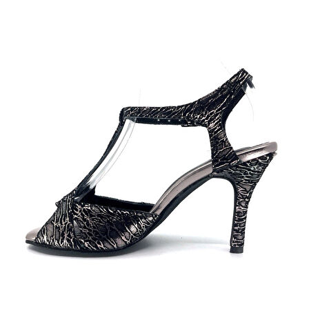 𝐋𝐔𝐑𝐘𝐀 | 𝐆𝐄𝐋𝐓𝐎𝐍𝐘® Siyah & Bronz Desenli T Bantlı El Yapımı Kadın Topuklu Ayakkabı • Tango • Düğün • Gece