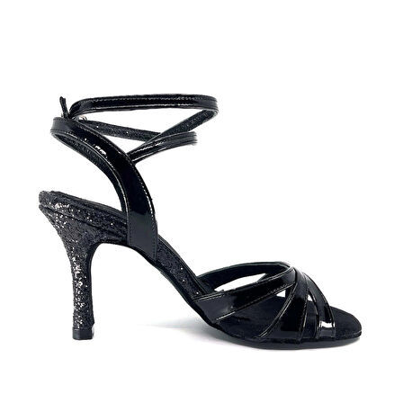 𝐍𝐎𝐈𝐑𝐄𝐒𝐒𝐀 | 𝐆𝐄𝐋𝐓𝐎𝐍𝐘® Siyah Rugan Deri & Simli Topuk El Yapımı Kadın Topuklu Ayakkabı • Tango • Düğün • Gece