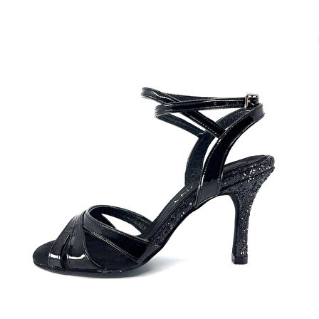 𝐍𝐎𝐈𝐑𝐄𝐒𝐒𝐀 | 𝐆𝐄𝐋𝐓𝐎𝐍𝐘® Siyah Rugan Deri & Simli Topuk El Yapımı Kadın Topuklu Ayakkabı • Tango • Düğün • Gece