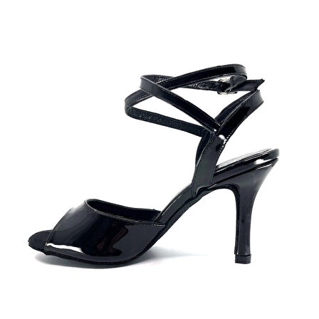 𝐎𝐁𝐒𝐈𝐃𝐈𝐀 | 𝐆𝐄𝐋𝐓𝐎𝐍𝐘® Siyah Rugan Deri & Çapraz Bantlı El Yapımı Kadın Topuklu Ayakkabı • Tango • Düğün • Gece