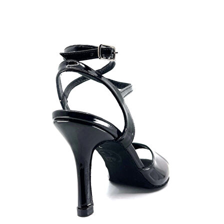 𝐎𝐁𝐒𝐈𝐃𝐈𝐀 | 𝐆𝐄𝐋𝐓𝐎𝐍𝐘® Siyah Rugan Deri & Çapraz Bantlı El Yapımı Kadın Topuklu Ayakkabı • Tango • Düğün • Gece