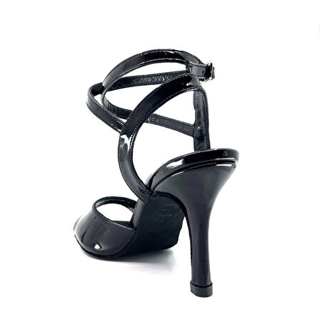 𝐎𝐁𝐒𝐈𝐃𝐈𝐀 | 𝐆𝐄𝐋𝐓𝐎𝐍𝐘® Siyah Rugan Deri & Çapraz Bantlı El Yapımı Kadın Topuklu Ayakkabı • Tango • Düğün • Gece