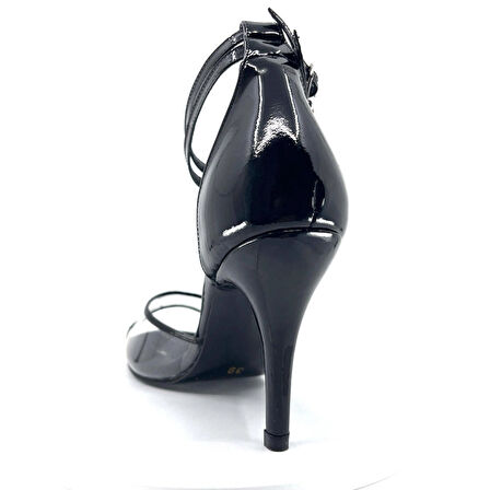 𝐎𝐏𝐄𝐒𝐒𝐀 | 𝐆𝐄𝐋𝐓𝐎𝐍𝐘® Siyah Rugan & Şeffaf Bantlı El Yapımı Kadın Topuklu Ayakkabı • Tango • Gece • Düğün