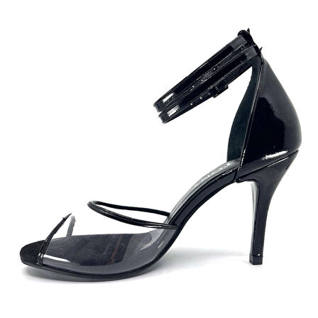 𝐎𝐏𝐄𝐒𝐒𝐀 | 𝐆𝐄𝐋𝐓𝐎𝐍𝐘® Siyah Rugan & Şeffaf Bantlı El Yapımı Kadın Topuklu Ayakkabı • Tango • Gece • Düğün