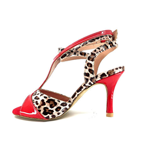 𝐒𝐀𝐕𝐄𝐍𝐀 | 𝐆𝐄𝐋𝐓𝐎𝐍𝐘® Leopar Desen & Kırmızı Rugan El Yapımı Kadın Topuklu Ayakkabı • Tango • Düğün • Gece