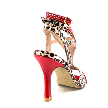 𝐒𝐀𝐕𝐄𝐍𝐀 | 𝐆𝐄𝐋𝐓𝐎𝐍𝐘® Leopar Desen & Kırmızı Rugan El Yapımı Kadın Topuklu Ayakkabı • Tango • Düğün • Gece